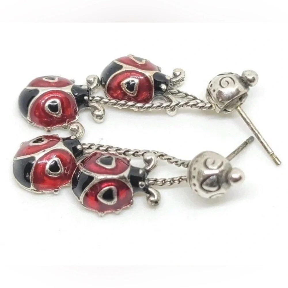 🐞RARE BRIGHTON VINTAGE Ladybug Dangle Earrings! Firm on Price 🐞